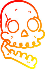 warm gradient line drawing of a cartoon happy skull