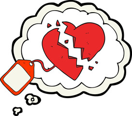 freehand drawn thought bubble cartoon luggage tag on broken heart