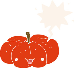 cartoon pumpkin with speech bubble in retro style
