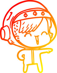 warm gradient line drawing of a happy cartoon space girl