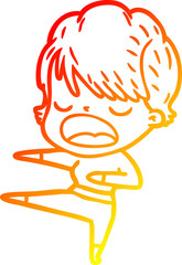 warm gradient line drawing of a cartoon woman talking