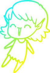 cold gradient line drawing of a cartoon elf girl