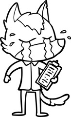 cartoon crying wolf wearing work clothes