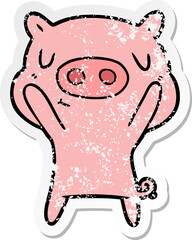 distressed sticker of a cartoon content pig