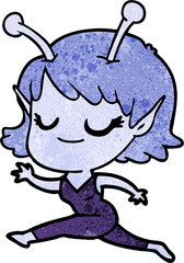 smiling alien girl cartoon running