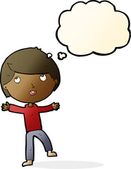 cartoon happy boy with thought bubble