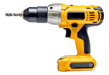 Yellow cordless electronic screwdriver drill hand tool isolated. Generative AI. - obrazy, fototapety, plakaty