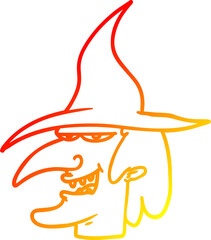 warm gradient line drawing of a cartoon witch