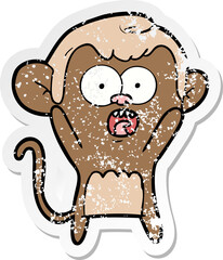 distressed sticker of a cartoon shocked monkey