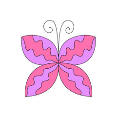 Groovy and funky retro butterfly. Colorful vector illustration on isolated background. Retro hippie aesthetic 60s, 70s style
