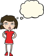 cartoon woman with thought bubble