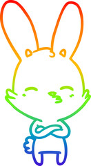 rainbow gradient line drawing of a curious bunny cartoon