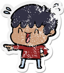 distressed sticker of a cartoon laughing boy
