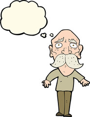 cartoon sad old man with thought bubble