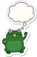 Naklejka premium cartoon frog with thought bubble as a printed sticker