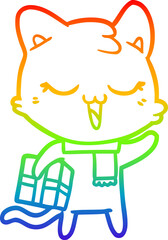 rainbow gradient line drawing of a cartoon cat