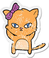 distressed sticker of a cute cartoon cat
