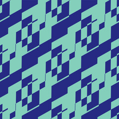 Abstract shard seamless vector seamless pattern background. Diagonal geometric monochrome blue backdrop with offset rectangle irregular shapes. Weave brick effect. Symmetrical all over repeat