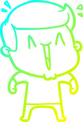 cold gradient line drawing of a cartoon excited man