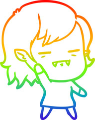 rainbow gradient line drawing of a cartoon undead vampire girl