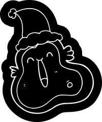 quirky cartoon icon of a germ wearing santa hat