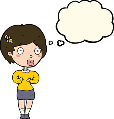 cartoon surprised woman with thought bubble
