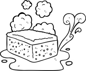 freehand drawn black and white cartoon sponge
