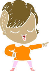 happy flat color style cartoon girl pointing