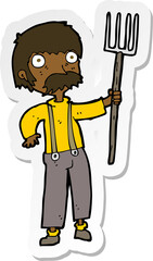 sticker of a cartoon farmer with pitchfork
