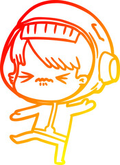 warm gradient line drawing of a angry cartoon space girl