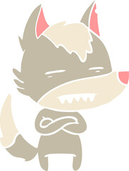 flat color style cartoon wolf showing teeth