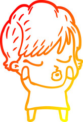 warm gradient line drawing of a cartoon woman with eyes shut