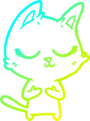 cold gradient line drawing of a calm cartoon cat