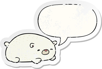 cute cartoon polar bear with speech bubble distressed distressed old sticker