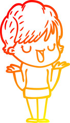 warm gradient line drawing of a cartoon woman talking