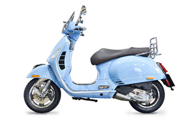 New blue retro scooter isolated white