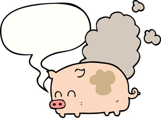 cartoon smelly pig with speech bubble