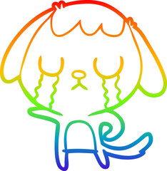 rainbow gradient line drawing of a cute cartoon dog crying