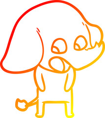 warm gradient line drawing of a cute cartoon elephant