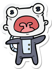 sticker of a cartoon weird alien communicating