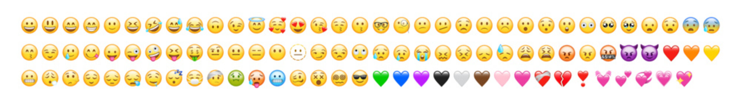 Naklejki Emojis, High Quality Emoticons Isolated on White Background, Heart Emoji Set, Social Media Emojis, Yellow Simple Vector, Printed on Paper, Icon for Website Design, Mobile App