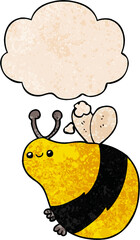 cartoon bee with thought bubble in grunge texture style