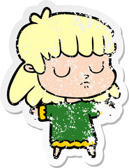 distressed sticker of a cartoon indifferent woman