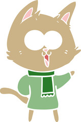 funny flat color style cartoon cat