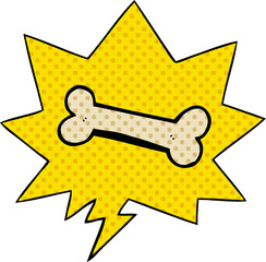 cartoon bone with speech bubble in comic book style