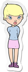 sticker of a cartoon shy woman