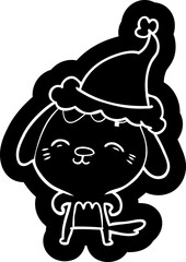 happy quirky cartoon icon of a dog wearing santa hat