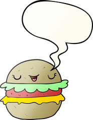 cartoon burger with speech bubble in smooth gradient style