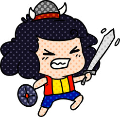 freehand drawn cartoon of kawaii viking child