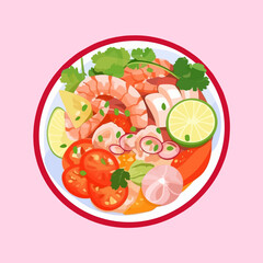 Fresh Peruvian mix sea food ceviche vector illustration